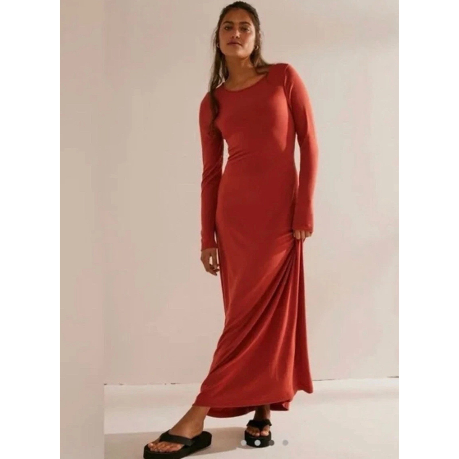 Free People Fp Beach Aubre Open-Back Essential Maxi Dress Chili Oil Nwt Medium